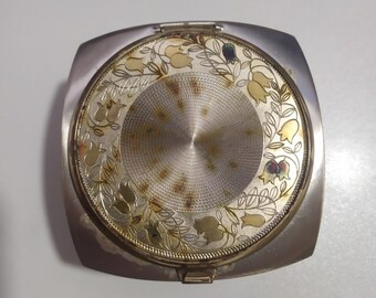 Vintage Spieluhr Puderdose: Blumenmuster