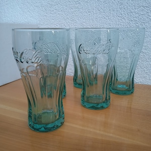 Vintage Coca-Cola Green Contour Glasses - Set of 6 Embossed Coke Glasses