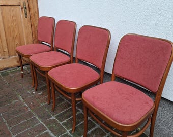Set of 4 Vintage Prague-Style Bentwood Dining Chairs — Attributed to Mundus, Varaždin Production, NEW upholstery