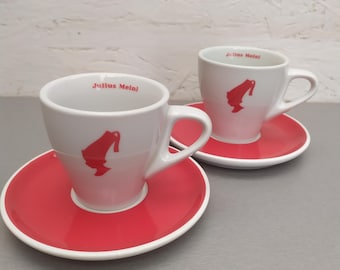 Julius Meinl Double Espresso Cup & Saucer Set of 2, Red Melange Logo