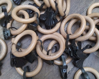 12 piece 1.9&quot; Vintage Wooden Curtain Rings with Clips: Rustic Charm for Your Windows