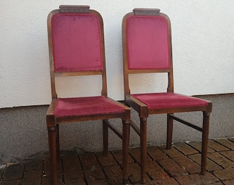 Antique Highback Chairs: Set of 2 Red Velvet Royal Chairs