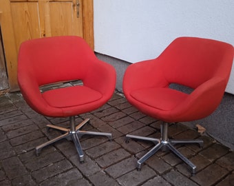 1 of 2 Mid-Century Swivel Egg Chair by Stol Kamnik, red retro chair, office chair, made in Yugoslavia 1970s