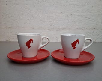 Julius Meinl Double Espresso Cups – White Ceramic with Red Saucers