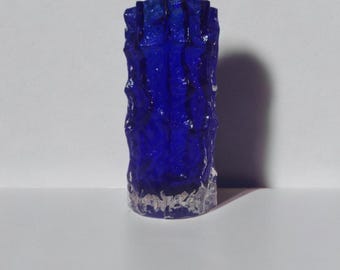 Vintage Cobalt Blue Textured Glass Vase – 15 cm Distressed Art Glass Decor