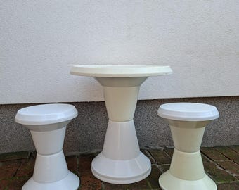 Vintage 1980s Tam Tam style Table and Stools Set – Sculptural Space Age Modern Furniture