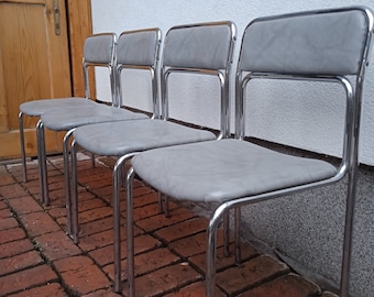 Vintage Bauhaus Chrome Tubular Steel Dining Chair: Gray Faux Leather, 1990s Italian Modernist