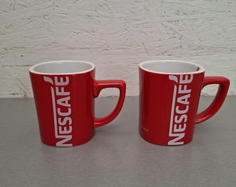 Vintage rode Nescafe-mokken: koffiekopje voor verzamelaars, set van 2