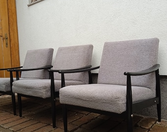 Vintage Mid-Century Lounge Armchair: Teddy Fabric & Beech Wood