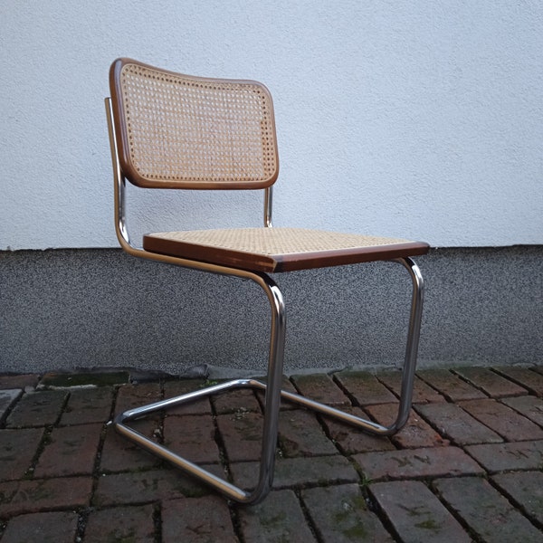 Vintage Cesca Freischwinger Design Marcel Breuer B32, Thonet Stühle, Bauhaus Chromstahlrohr, NEUE Rattan Sitzfläche