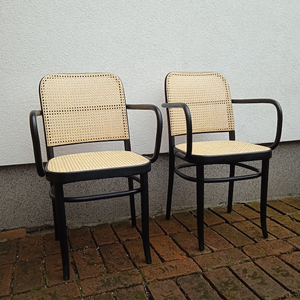 Chaises Thonet Mundus No. A 881, design Josef Hoffmann de 1930 pour Thonet, chaises de salle à manger en bois cintré, fauteuil Prague, chaise en rotin