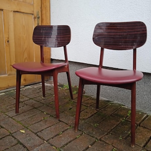 Vintage Mid-Century Modern Dining Chair: Red Faux Leather, Scandinavian Design