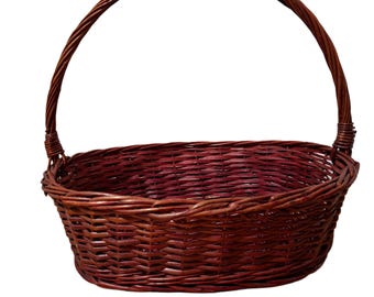Vintage Handwoven Wicker Basket | Farmhouse Market Basket with Handle
