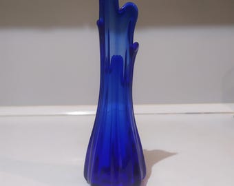 Signed Cobalt Blue Art Glass Sculpture, Hand Blown Modern Decor (20cm)
