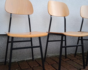 Industrial Retro Dining Chair, Black Metal & Blonde Wood