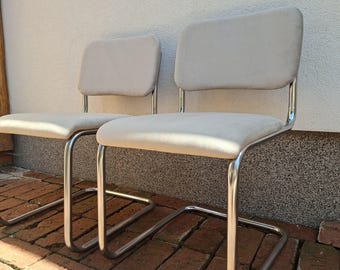 Vintage Cesca Cantilever Chair, Marcel Breuer design, Bauhaus chrome tubular steel fully reupholstered