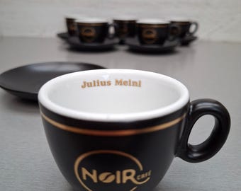 Julius Meinl Noir Caffè Espresso Cups & Saucers Set – Black Porcelain (NOS)