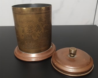 Vintage brass and copper Chinese style Tea Caddy