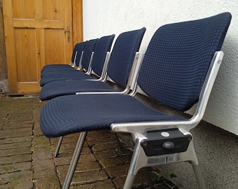 Chaise vintage Castelli DSC 106 : capitonnage bleu Mid-Century moderne, cadre en aluminium