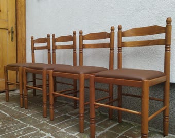 Vintage Wooden Dining Chairs (Set of 4): Rustic Ladder Back, Farmhouse Kitchen Seating