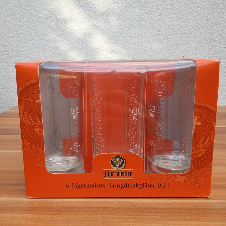 Jagermeister Shot Glasses 0.1L Set of 6 With Stag Head Logo, Embossed