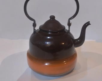 Vintage Yugoslavia Enamel Teapot No. 18 – Large Rustic Farmhouse Decor, Industrial Kitchen Display