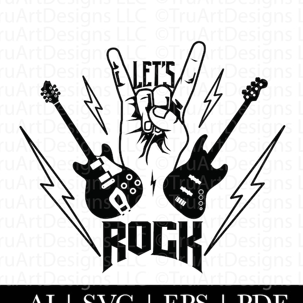 Let's Rock SVG, Lets Rock PNG, Rock and Roll PNG, Rock Guitar, Music, Rock Concert shirt, Men's guitar shirt, Father's day t-shirt svg