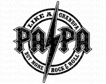 Rock and Roll Papa SVG, Rock and Roll Grandpa PNG, Rock Guitar, Music, Papa Rocks shirt, Father&#39;s day tshirt png, Father&#39;s day tshirt svg