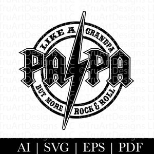 Rock and Roll Papa SVG, Rock and Roll Grandpa PNG, Guitarra Rock, Música, Camiseta Papa Rocks, Camiseta dia dos pais png, Camiseta dia dos pais svg