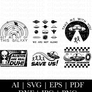 Pacote svg de alienígenas, pacote svg de OVNIs, png de espaço alienígena, png de alienígenas, pacote de arte de camiseta de divulgação de OVNIs, camiseta de OVNIs alienígenas, Alienígenas e OVNIs png