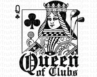 Golf png, Queen of Clubs golf svg, Playing card svg, Golf artwork, Retro playing cards, Women's golf t-shirt png, Mom golf shirt png