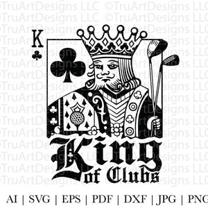 Golf png, roi des clubs de golf svg, roi png, svg de cartes à jouer, roi des trèfles png, papa golf svg, clubs PNG, roi de golf, art de golf pour la fête des pères