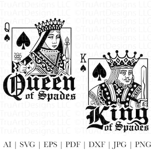 Roi et reine de pique svg, svg des mariés, couples png, pique cartes à jouer PNG, cartes à jouer, art chemise couples, mari et femme