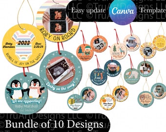 Pregnant Christmas ornament png bundle, Custom Ornament pngs, Canva template pregnant ornaments, expecting baby pngs, customizable ornaments