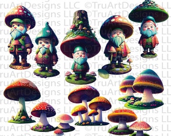 Gnomes and mushrooms png bundle, Gnomes Sublimation pngs, Mushrooms sublimation png, cute gnome clipart, digital download, sublimation art