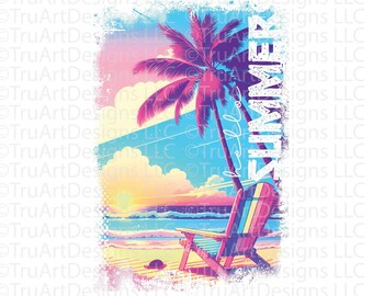 Summer png, Hello Summer png, Beach sublimation png, ocean scene Hello Summer digital download, Digital clip art, Vacation sublimation