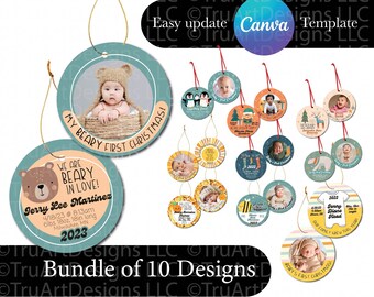 1st Christmas ornament png bundle, Custom New Baby Ornament pngs, Canva template baby ornaments, First Christmas pngs, custom ornament pngs