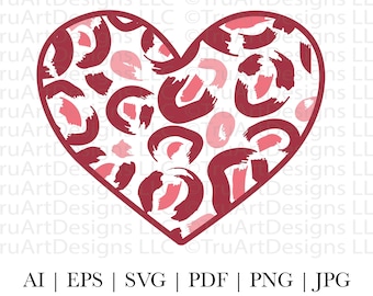 Patrón de leopardo Corazón svg, Corazón con estampado de leopardo png, Día de San Valentín svg, Día de San Valentín png, Corazón SVG, Estampado de leopardo rosa, San Valentín lindo