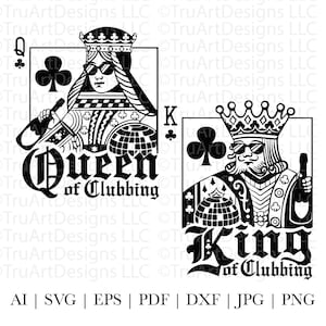 Clubbing svg Bundle, König und Königin des Clubbings svg, Paare svg, Paare png, Spielkarten PNG, Paare T-Shirts, Ehemann und Frau Kunstwerk