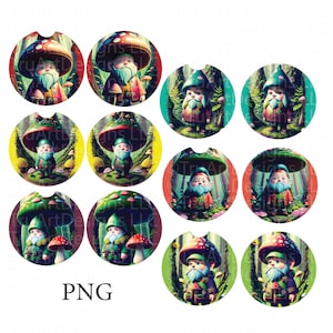 Car Coaster Sublimation Design bundle, Gnome Sublimation Bundle, 6 Pack Mushroom Gnome Designs, Gnome keychain, Gnome air freshener