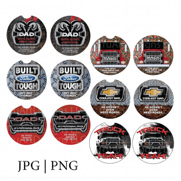 Car Coaster Sublimation Design bundle, Dad Truck Logos Sublimation Bundle, 6 Pack Dad Truck Designs, Dad keychain, Dad air freshener