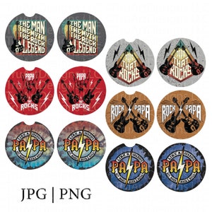 Car Coaster Sublimation Designs bundle, Fathers Day Sublimations, 6 Pack Papa Rock and Roll Designs, Grandpa keychain, Grandpa air freshener