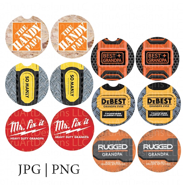 Car Coaster Sublimation Design bundle, Fathers Day Sublimation Bundle, 6 Pack Grandpa Tool Designs, Grandpa keychain, Grandpa air freshener