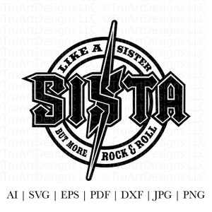 Soeur SVG, rock and roll Sista PNG, guitare rock, musique, chemise Sister Rocks, soeur tshirt png, soeur tshirt svg, soeur sublimation png
