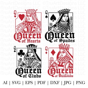 Queens svg bundle, Queen png Bundle, Queen playing cards png, Queen of Hearts, Queen of Spades, Queen of Diamonds, Queen of Clubs bundle art