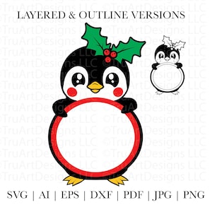Pinguin svg, Weihnachtspinguin, Winterpinguin, süßer Baby-Pinguinrahmen, süßes Weihnachtstier svg, Weihnachtsschild svg, Weihnachtsschild svg