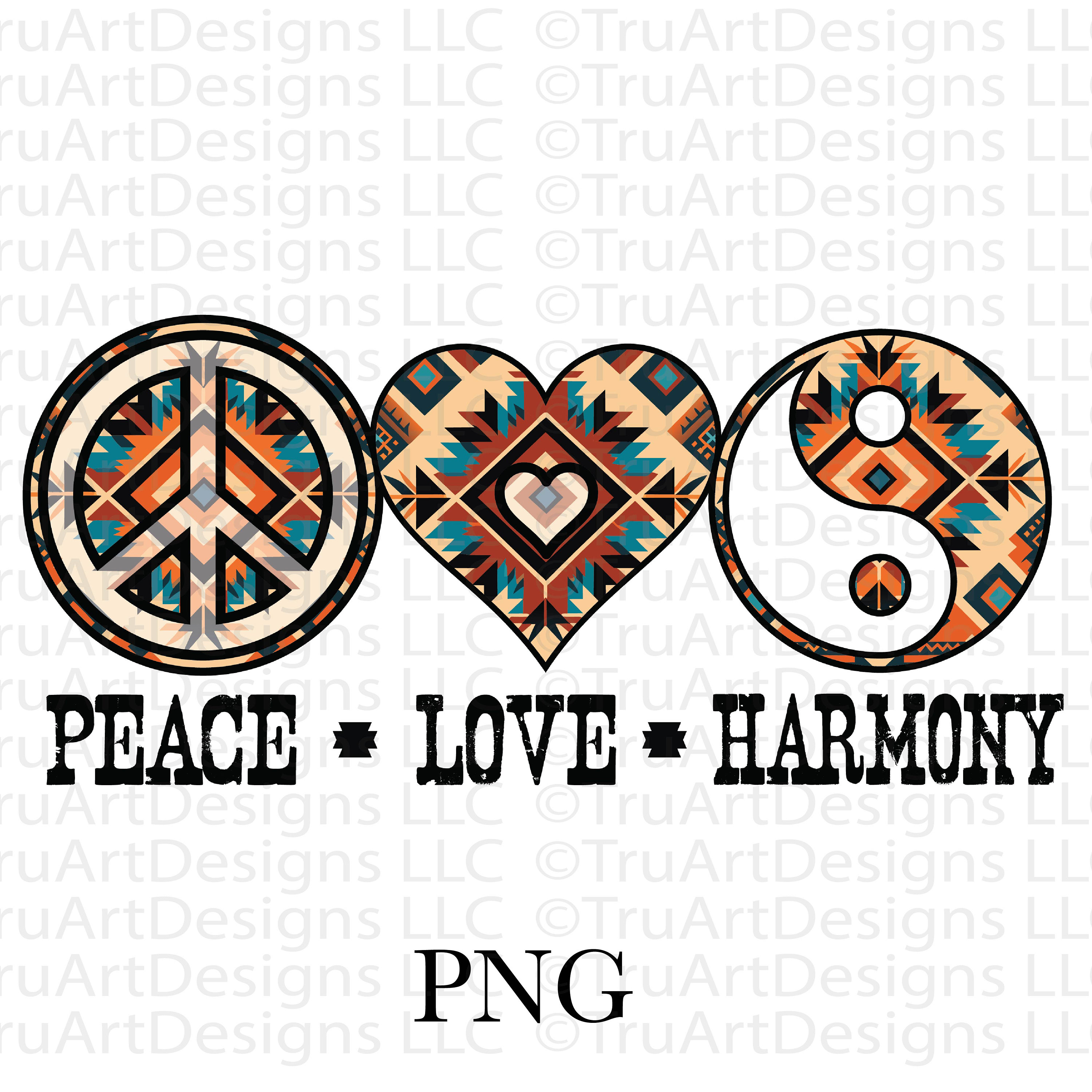 Retro Aztec Peace Love Harmony Png, Southwest Pattern Png
