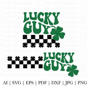 Lucky Guy svg, Retro st patricks day, st patricks day png, clover svg, St Patricks day png, Wavy letters lucky guy, checkered st patty day