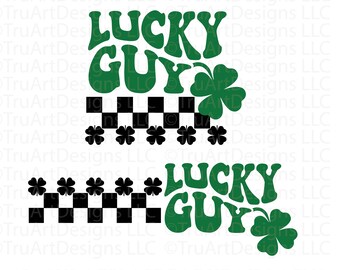 Lucky Guy svg, Retro st patricks day, st patricks day png, clover svg, St Patricks day png, Wavy letters lucky guy, checkered st patty day