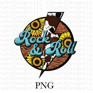 Rock and Roll png sublimation, Retro Rock n Roll png, Country Rock and roll sublimation, cowhide lightning png, trendy concert tshirt png